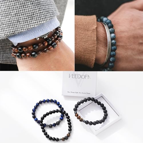 VEEDOFA Lava Stone Bracelet Bracelets for Men Adjustable Lava Rock Bracelets jewelry for Men Gifts Pulseras Para Hombres Bead Bracelet