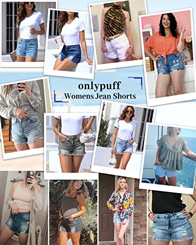 onlypuff Cut Off Denim Shorts for Women Summer Jean Shorts High Waisted Denim Shorts Distressed Ripped Jean Shorts Navy Blue M