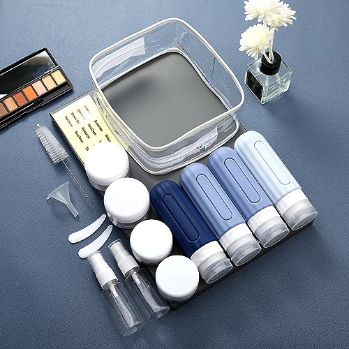 Mrsdry 16 Pack Travel Bottles Set for Toiletries, Leakproof Travel Containers for Toiletries TSA Approved Silicone Travel Accessories Squeezable Refillable 3oz for Shampoo Conditioner Lotion Blue