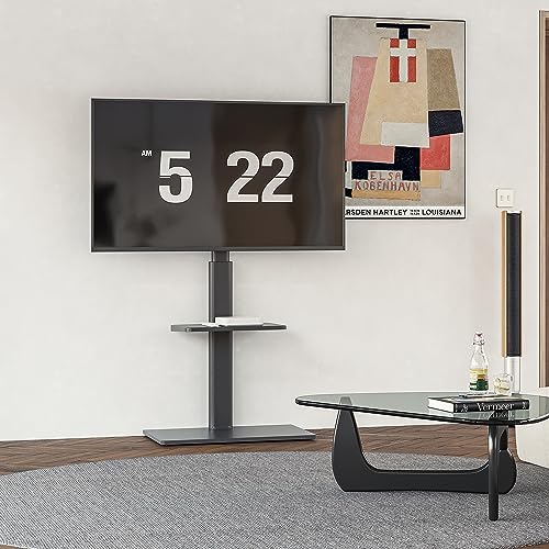 FITUEYES Universal TV Stand for 32 39 40 43 49 50 55 60 Inch TVs, TV Floor Stand with Swivel Mount, Max Holds 66lbs, Black Glass Base, Height Adjustable, Perfect for Corner & Bedroom…