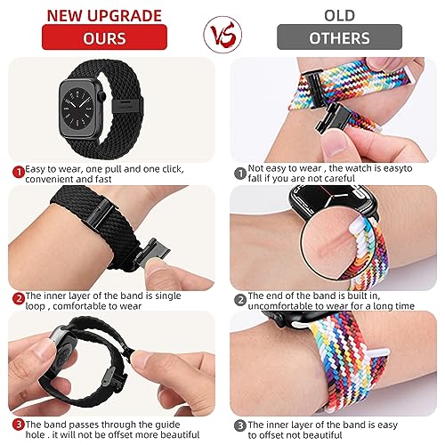 Lerobo 2 Pack Elastic Nylon Compatible with Apple Watch Band 44mm 45mm 42mm Series 3/ 49mm Women Men,Stretchy Braided Solo Loop Strap Accessories for iWatch Ultra Series 10 46mm/9/8/7/6/5/4/3/SE/2/1