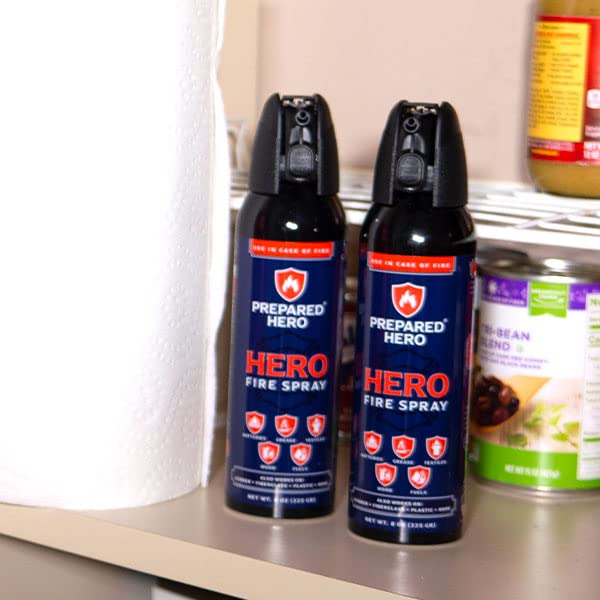 Prepared Hero Fire Spray - Mini Fire Extinguishers for House, Car, Garage - Kitchen Small Fire Extinguisher for Home, Made in USA, 100% Organic - Compact, Portable & Easy to Use, Non-Toxic - 2 Pack