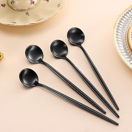 DEHOV 4 PCS 6.7 Inches Satin Black Stainless Steel 18/10 Coffee Spoons,Iced Tea Spoon,Espresso Stirring Spoon,Matte Black SS304 Teaspoons,Dessert Spoon,Long Coffee Spoons