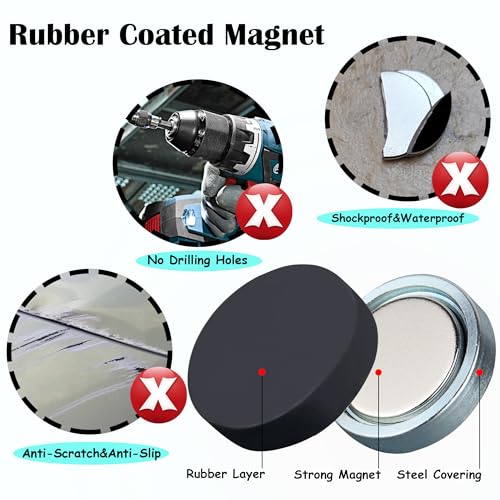 4 Pack Strong Rubber Coated Magnets with 1/4-20 Male Threaded Stud, Heavy Duty Neodymium Magnet, Powerful Magnet Mounting Base for Camera Light Bar Iron Tools Mirror Equipments