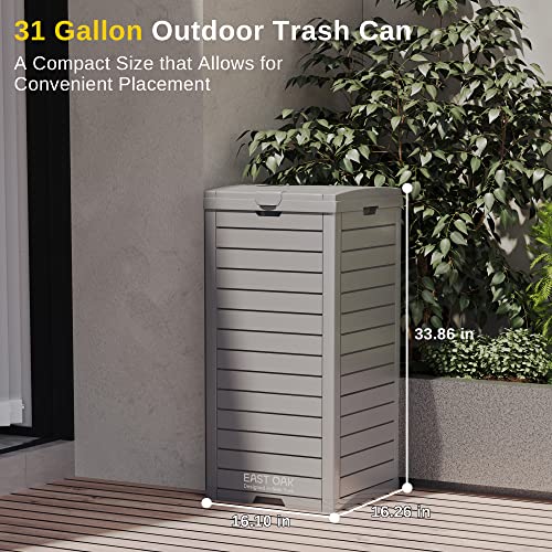 EAST OAK 38 Gallon Outdoor Trash Can, Waterproof Resin Garbage Can with Tiered Lid and Drip Tray, Outside Trash Bin for Patio, Kitchen, Backyard, Deck, Gray
