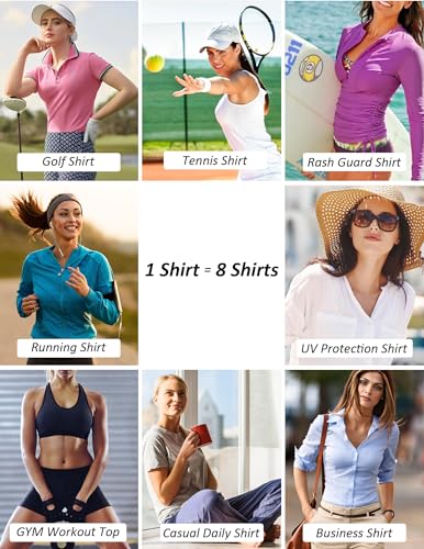 GGOV Women's Golf Polo Long Sleeve Workout Tops V Neck UPF 50+ Sun Protection Quick Dry Lightweight Active Tennis Shirts