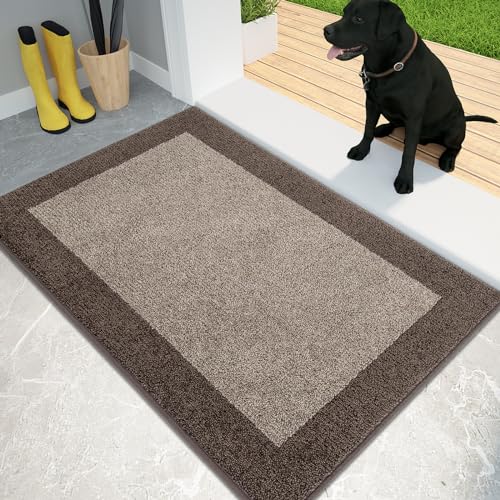 PURRUGS Dirt Trapper Door Mat 24" x 36", Non-Slip/Skid Machine Washable Entryway Rug, Shoes Scraper, Throw Rug, Super Absorbent Area Rug for Muddy Wet Shoes and Paws, Beige & Grayish Brown