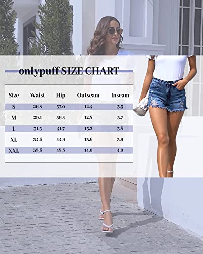 onlypuff Cut Off Denim Shorts for Women Summer Jean Shorts High Waisted Denim Shorts Distressed Ripped Jean Shorts Navy Blue M