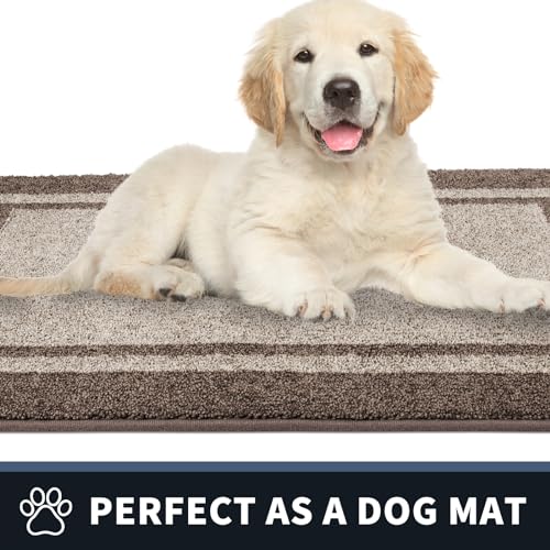 PURRUGS Dirt Trapper Door Mat 20" x 32", Non-Slip/Skid Machine Washable Entryway Rug, Shoes Scraper, Area Rug, Super Absorbent Welcome Mat for Muddy Wet Shoes and Paws, Beige & Grayish Brown