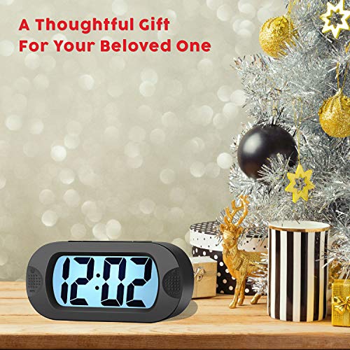 Plumeet Kids Alarm Clock Large Digital LCD Travel Alarm Clocks with Snooze and Night Light - Ascending Sound and Handheld Size - Best Gift for Kids (Black)