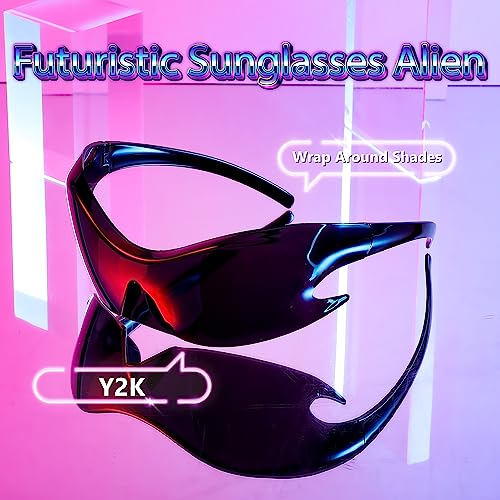 FEISEDY Futuristic Sunglasses, Fashion Alien Y2K Wrap Around for Women Men B4135