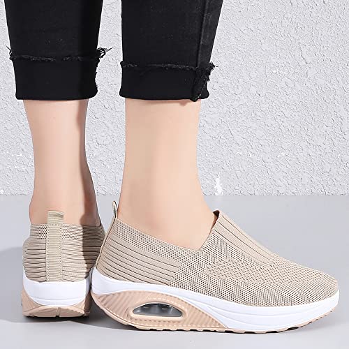 YING LAN Women Platform Sneakers Air Cushion Slip-on Walking Shoes Breathable Nursing Orthopedic Wedge Shoes Adjustable Mary Jane C-Black