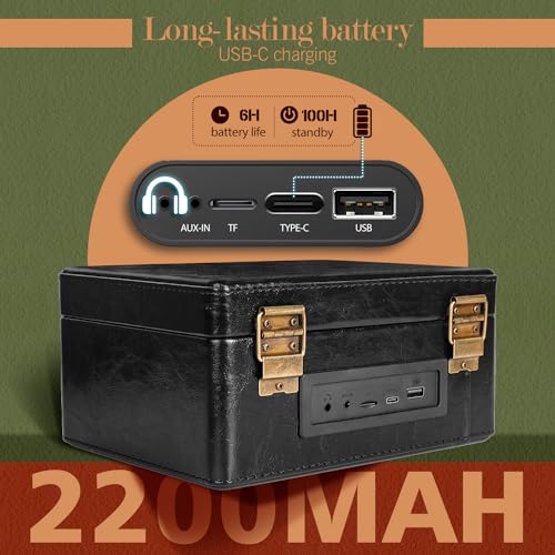 CD Player Portable with Bluetooth, RetroBeat 2200mAH Rechargeable Desktop CD Player for Home with Speakers, AUX Output, USB Mode and TF Card Support, Headphone Output (Black)