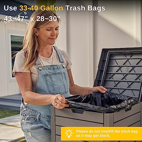 EAST OAK 38 Gallon Outdoor Trash Can, Waterproof Resin Garbage Can with Tiered Lid and Drip Tray, Outside Trash Bin for Patio, Kitchen, Backyard, Deck, Gray