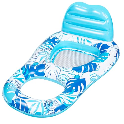 Sloosh Pool Lounge Float Adult, Inflatable Pool Floats Lounger Raft Floaties Water Floating Recliner Chair with Cup Holders Foot Rest Swimming Pool Floaty, Blue