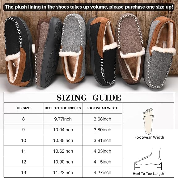 Honalika Men's Fuzzy Moccasin House Slippers Memory Foam, Cozy Mens Fluffy Warm Indoor Slippers Closed Back for Winter, Non-Slip Soft Comfy Bedroom Slippers for Men