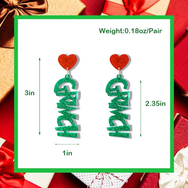 Christmas Earrings for Women Girls Teens, Glitter Acrylic Christma Earrings Accessories for Christmas Parties. Christmas Party Favors 2023, Suit for Christmas Costume Gift