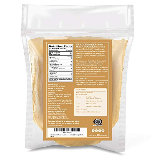 Healthworks Superfoods Organic Maca Powder Raw - 16 Oz / 1 Lb - Certified Organic Flour Use - Keto, Vegan & Non-GMO - Premium Peruvian Origin - Breakfast, Smoothies, Baking & Coffee - Antioxidant