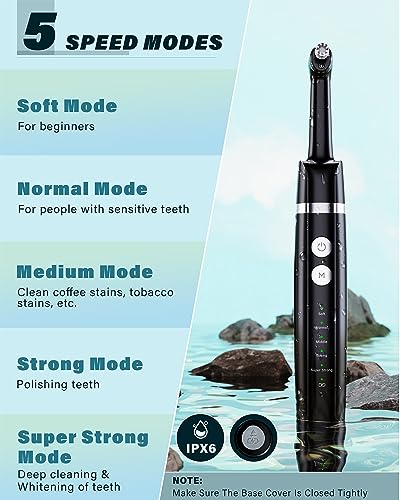 Tooth Polisher, Rechargeable Tooth Whitening Kit for Teeth Cleaning and Whitening, with 3 Tooth Polish Paste and 5 Brush Heads, LED Light, Easy to Use at-Home Personal Dental Care Kit