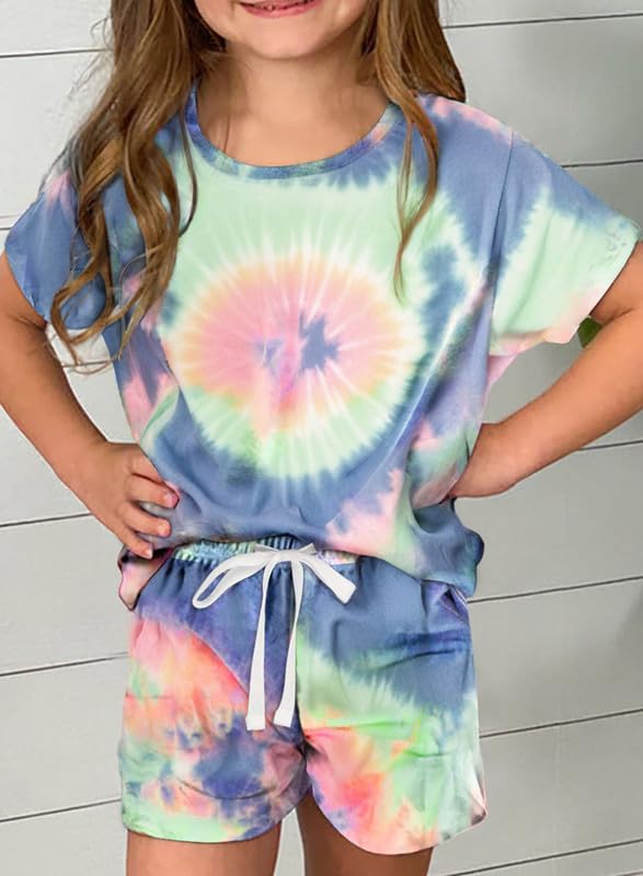 Dokotoo Girls Summer Cute T-Shirt Shorts Set Ruffle Sleeve Round Neck Solid Stretchy Drawstring Waist Shorts with Side Pockets 2024 Fashion Size 6-7 Sky Blue