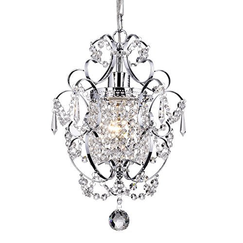 Edvivi Amorette Mini Chandelier Chrome Crystal Chandeliers, 1 Light Modern Elegant Glam Ceiling Light Fixture Chrome, Adjustable Hanging Lighting for Closet, Bedroom, Girls Room, Kitchen Island