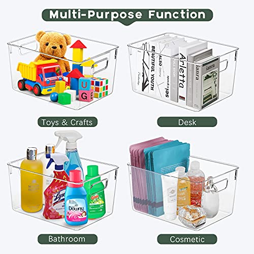 KAZIPA 4 Pack Kitchen Organizers - Clear Plastic Storage Bins for Fridge, Pantry, Cabinet, Countertops and Bathroom