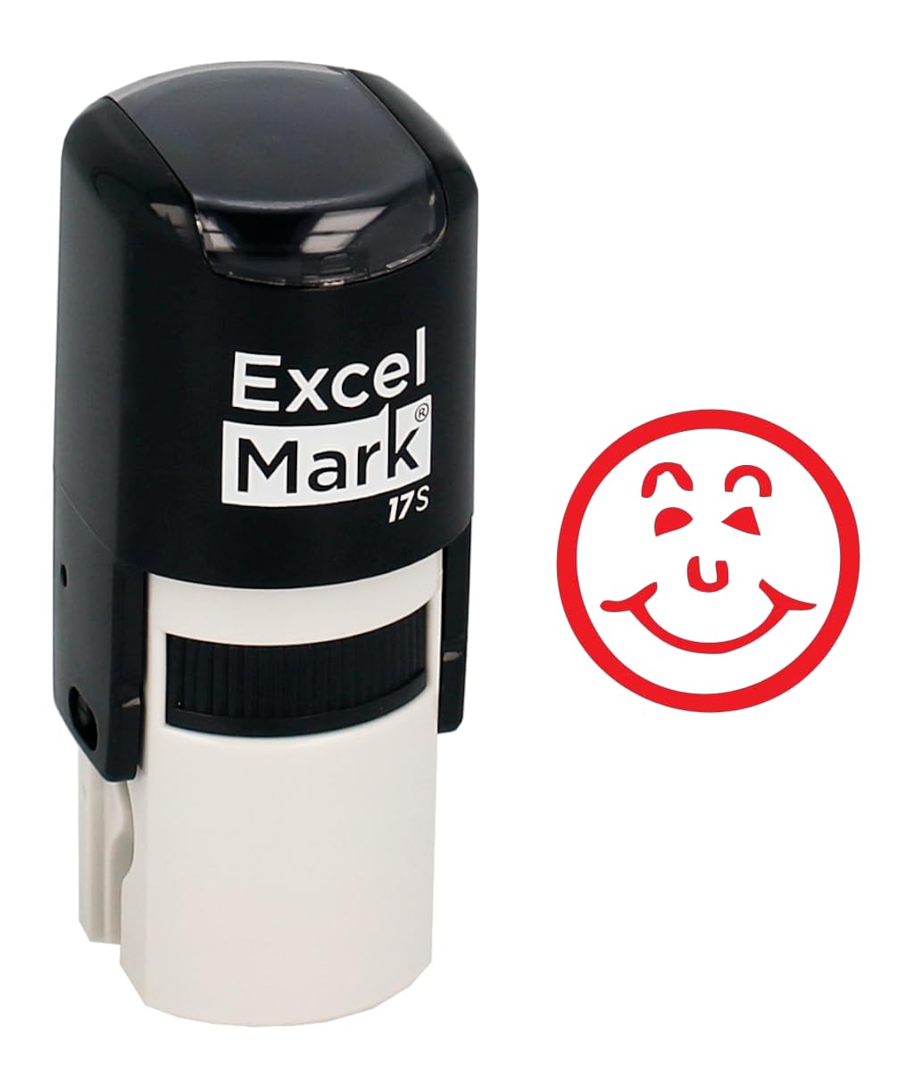 Round Teacher Stamp - Smiley FACE 2 - RED Ink