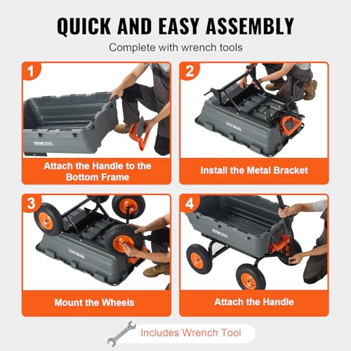 VEVOR 400lbs Steel Garden Dump Cart, Heavy Duty Yard Dump Wagon Utility Wagon with Removable Sides, Pullable Handle, Utility Liner, 10in All Terrain Wheels