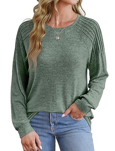 Saloogoe Crewneck Sweaters for Women Lightweight Sweatshirts Long Tunic Tops to Wear with Leggings Blue S