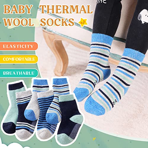 6 Pairs Baby Boy Girl Non Slip Socks Child Toddler Winter Thick Soft Wool Kids Warm Socks with Grips(Grey/Rose Red/White/Purple/Light Green/Pink, 0-12 Months)