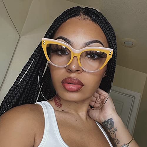 KFPH 2 Packs Stylish Cat Eye Glasses Blue Light Glasses Non Prescription Frames for Women Computer Reading Glasses Anti Glare & UV