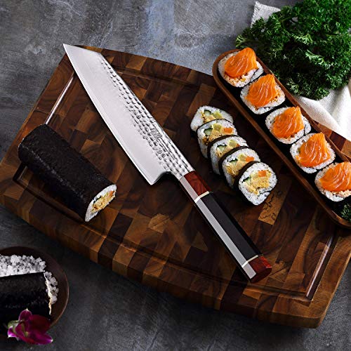 FINDKING Prestige Series Kiritsuke Knife with Walnut Cover, Japanese VG10 Damascus Steel Blade, Ebony Wood Octagonal Handle, Professional Sashimi Sushi Fish Knife (9 Inches, with Wooden Gift Box)