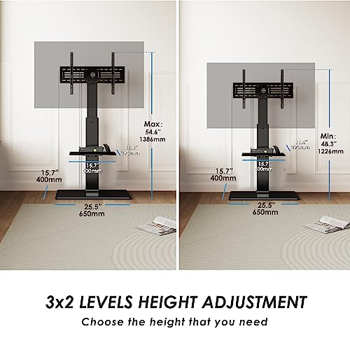 FITUEYES Swivel Floor TV Stand with Mount for TVs 37 43 50 55 60 65 70 75 Inch LCD LED Flat/Curved Screens Universal Swivel Televisions TV Mount Stand for Bedroom Living Room Black Tempered Glass Base