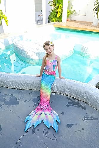 5Pcs Girls Swimsuit Mermaid Tails for Swimming Princess Bikini Bathing Suit Set Can Add Monofin 4T 6T 8T 10T 12T (as1, age, 6_years, Multi Color)