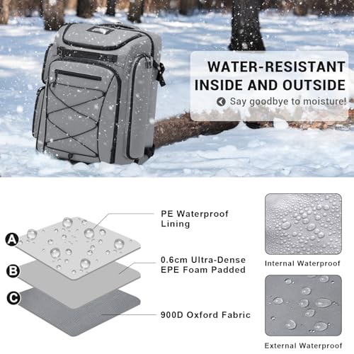 FIXITOK Ski Boot Bag Backpack, 60L Waterproof Snow Boot, Board, Helmet, Goggles, Gloves Travel Backpack for Ski, Snowboard, Youth, Women, Men