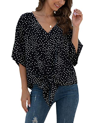 VIISHOW Women Bell Sleeve Shirt Tie Knot Casual Chiffon Blouses Tops Independence Day Tshirt,Flag White,Medium