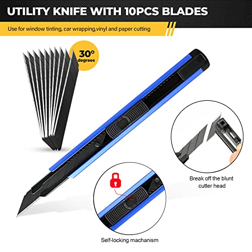 Gomake Vehicle Vinyl Wrap Window Tint Film Tool Kit Include 4 Inch Felt Squeegee, Retractable 9mm Utility Knife and Blades, Zippy Vinyl Cutter and Mini Go Corner Squeegee for Car Wrapping