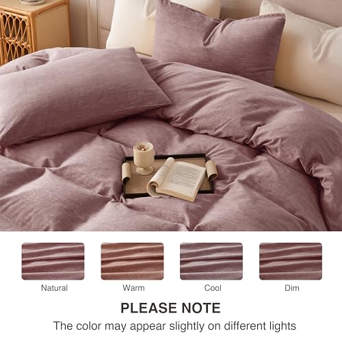 BFS HOME Linen Duvet Cover Queen Size - Soft Breathable Cotton Linen Blend, 3-Pieces Bedding Set with 2 Pillowcases, Stonewashed Texture, Off-White, All-Season Comfort