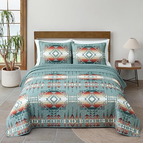 Pendleton 29831 Pilot Rock Twin Coverlet Set Soft Cotton Bed Cover Rustic Home Decor Bedspread Luxury Coverlet Set Cozy Lightweight Quilt and Pillow Shams Set, Twin, Green