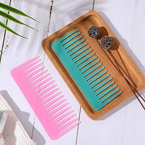 Large Hair Detangling Comb Wide Tooth Comb for Curly Hair Wet Dry Hair, No Handle Detangler Comb Styling Shampoo Comb (Cyan, Pink)