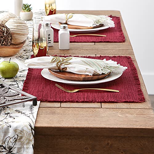 DII Linen Tabletop Collection Machine Washable, Placemat Set, 14.5x20.5, Cranberry, 4 Piece
