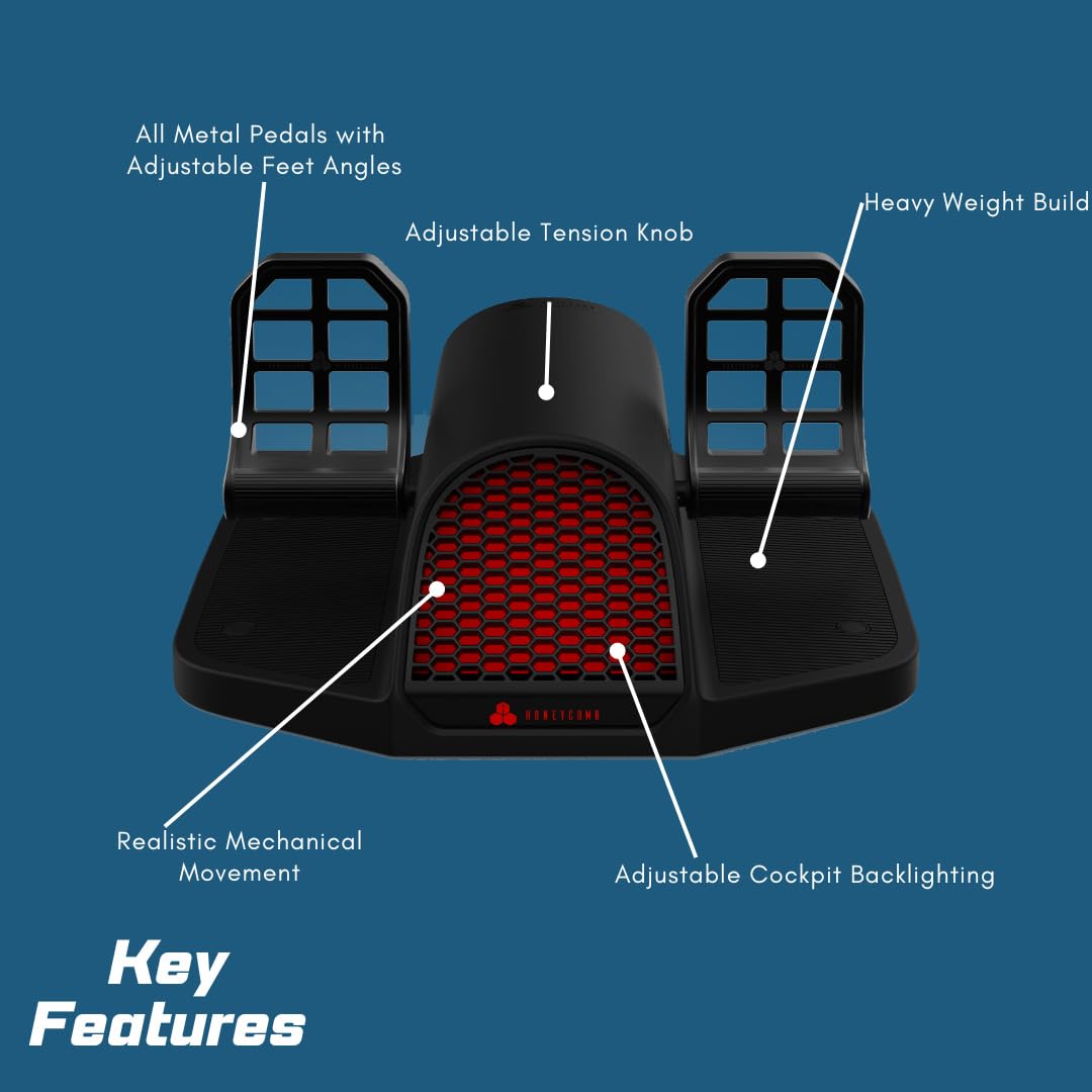 Honeycomb Aeronautical Charlie Rudder Pedals Bundle with Aeronautical Bravo Throttle Quadrant and Aeronautical Alpha Flight Controls Yoke and Switch Panel (3 Items)