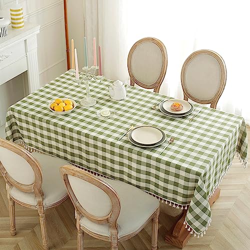 Laolitou Checkered Tablecloth Rectangle Washable Buffalo Plaid Fall Table Cloth with Tassel Cotton Linen Gingham Thanksgiving Table Cover for Picnic Kitchen Dining Room, Orange, 55 x 55 Inch