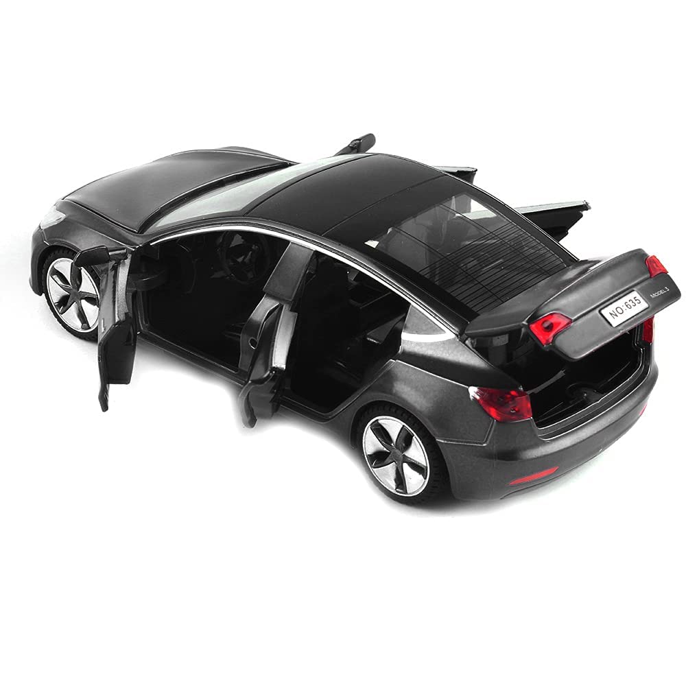 1:32 Scale Model 3 Car Toy Pull Back with Sound and Light, Alloy Diecast Mini Vehicles Toys for Kids Gift or Tesla Car Model Collection Enthusiasts Gift (Noble Black)