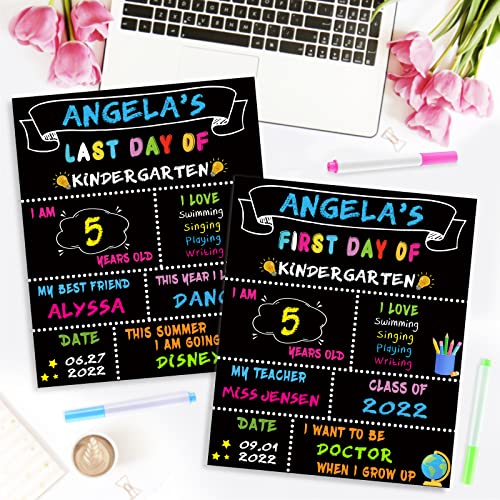 14 Pack First Day and Last Day of School Board Signs- Include 5 Markers - 12" x 10" Back to School Chalkboard Sign for Kids, Double Sided First 1st Day Photo Prop Sign for Preschool/Kindergarten