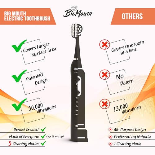 Big Mouth 2.0 Sonic Electric Toothbrush (Black) | High-End Quality Sonic Toothbrush for Adults with Extra Brush Head