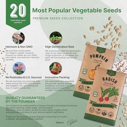 20 Vegetable Seeds Variety Pack - 12465+ Non-GMO Heirloom Seeds for Planting Vegetables and Fruits in Individual Seed Packets, Home Survival Garden Seeds for Hydroponic, Indoor and Outdoors Gardening