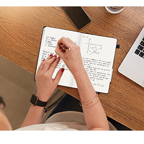 Soomeet Lined Journal Notebook, 200 Pages, Leather Hardcover Notebooks, A5 College Ruled Thick Classic with Pen Loop Notebook Journals for Writing, for Women Men Office School, 5.75'' X 8.38'', Black