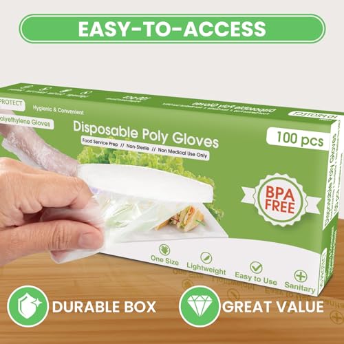 Keppi 100 pcs Plastic Gloves - BPA & Latex Free - Food Handling Gloves - Food Safe Disposable Gloves for Cooking - Bulk Food Safe Gloves - Great Fit