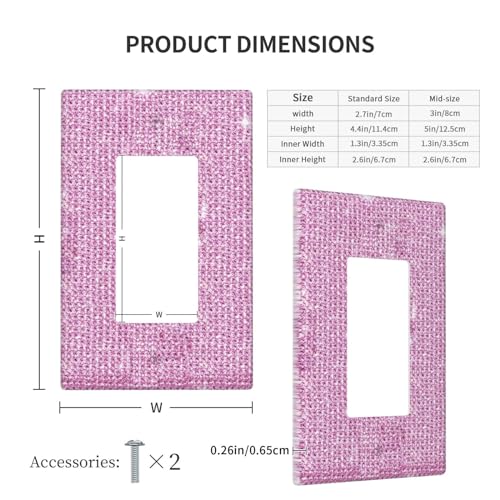 Pink Shiny Rhinestones Light Switch Cover 1 Gang Single Rocker Wall Plate Bling Glitter Electrical Outlet Decorative for Women Girls Home Bedroom Bathroom Kitchen